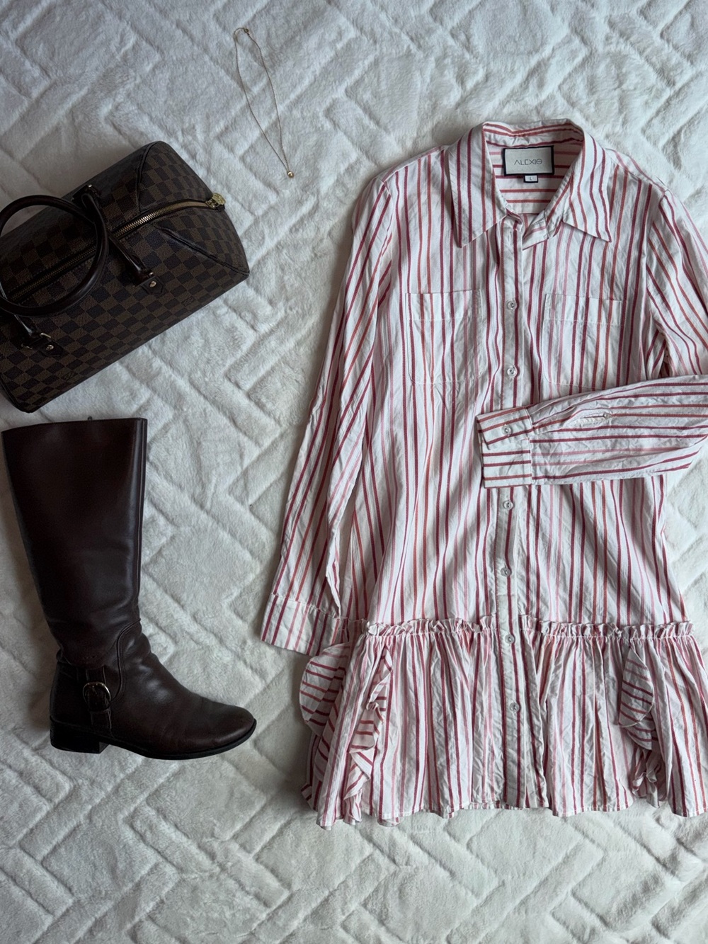 Alexis Ruffled Stripped Shirt Dress with Belt Loops